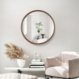 WallBeyond Circle Mirror with Wood Frame, 28" Round Modern Decoration Large Home Decor Mirror for Bathroom Living Room Bedroom Entryway (28" Diameter, Walnut) WallBeyond