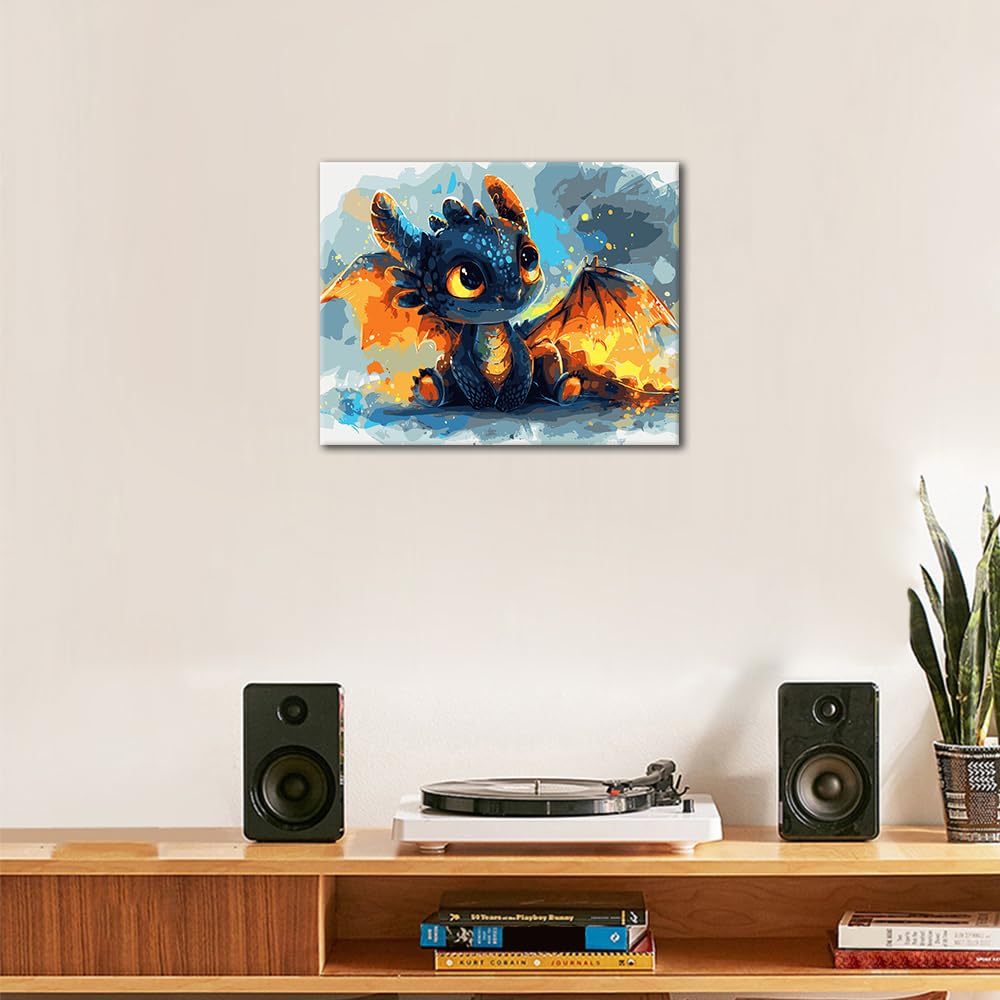 DIY Paint by Number Kits for Adults Beginner Wall Paint by Numbers Dragon Painting by Numbers Artwork Dragon Baby Cub Paint by Numbers Kits Crafts for Living Room Wall Decor 16x20 in (Frameless) Rebotipy
