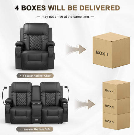 YONISEE Living Room Furniture Set, Loveseat Recliner 2 Seater and 360° Swivel Recliner Chair with Massage, Luxury Reclining Sofa 2PC Set for Living Room (2+1) YONISEE