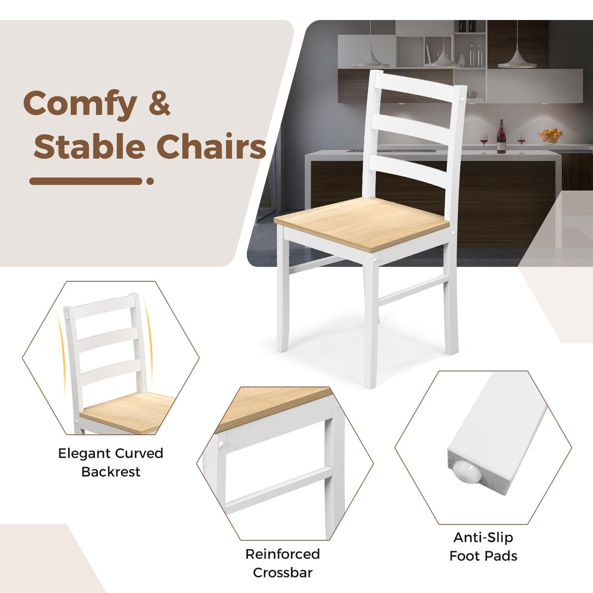 COSTWAY Dining Table Set for 4, Wood Kitchen Table Chairs Set with Rubber Wood Legs, Space-Saving Design, Modern 5-Piece Dinette Set for Small Place, Kitchen, Dining Room, Restaurant (Natural) COSTWAY