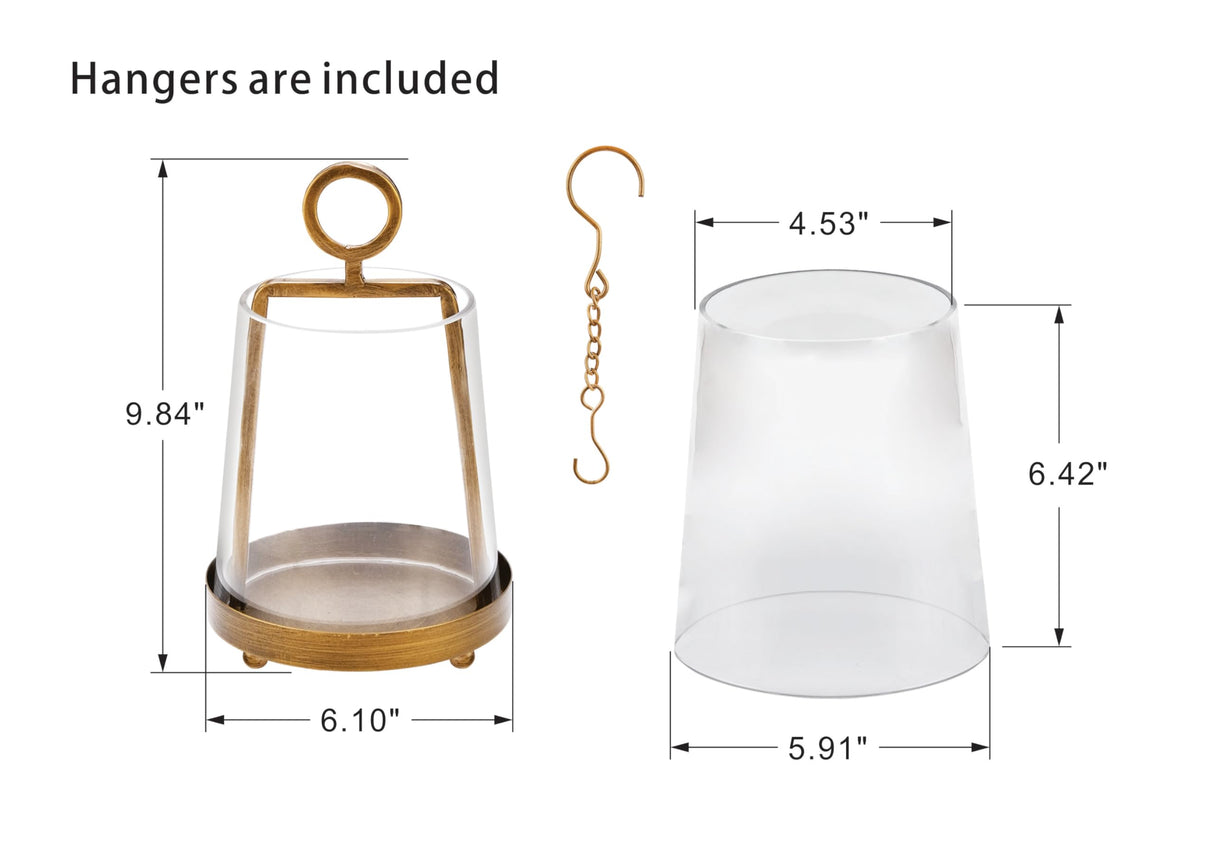 6" Wide Modern Farmhouse Metal Hurricane Candle Holder with Handmade Sturdy Glass Sleeve in Antique Brass for Pillar Candle & Plants, Hurricane Lantern, Industrial, Minimalistic (1, Brass, 6"x10") twakutwaku