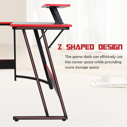 L Shaped Desk, Sturdy Gaming Desk Computer Desk with Large Wooden Desktop for Home Office, L Shaped Gaming Desk Corner Desk for Small Space, Easy to Assemble, L Desk Gaming Table L Shape Desk