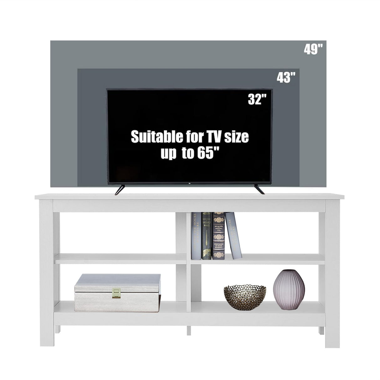 Gyger 43 Inches TV Stand,Mid Century Modern Entertainment Center with 4 Open Shelves Farmhouse TV Media Console Table for Living Room,Bedroom,Television Stand up to 50 Inches(White) Gyger