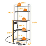 Roxibelt S1 Kitchen Bakers Rack with Power Outlet, Microwave Stand with Storage 5-Tiers, Freestanding Coffee Bar Table with 4 Hooks, Kitchen Storage Shelf 13" D x 22.9" W x 58.3" H, Rustic Brown Roxibelt