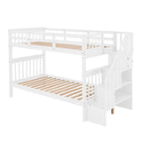 Harper & Bright Designs Twin Over Twin Bunk Bed with Stairs, Solid Wood Bunk Bed Frame with Storage for Kids Teens Adults Bedroom Dorm - White Harper & Bright Designs