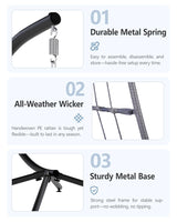 SWITTE Egg Chair Outdoor with Stand, Indoor Wicker Hanging Egg Swing Chair with Cushion, 350lbs Capacity for Patio, Bedroom, Garden - Dark Blue SWITTE