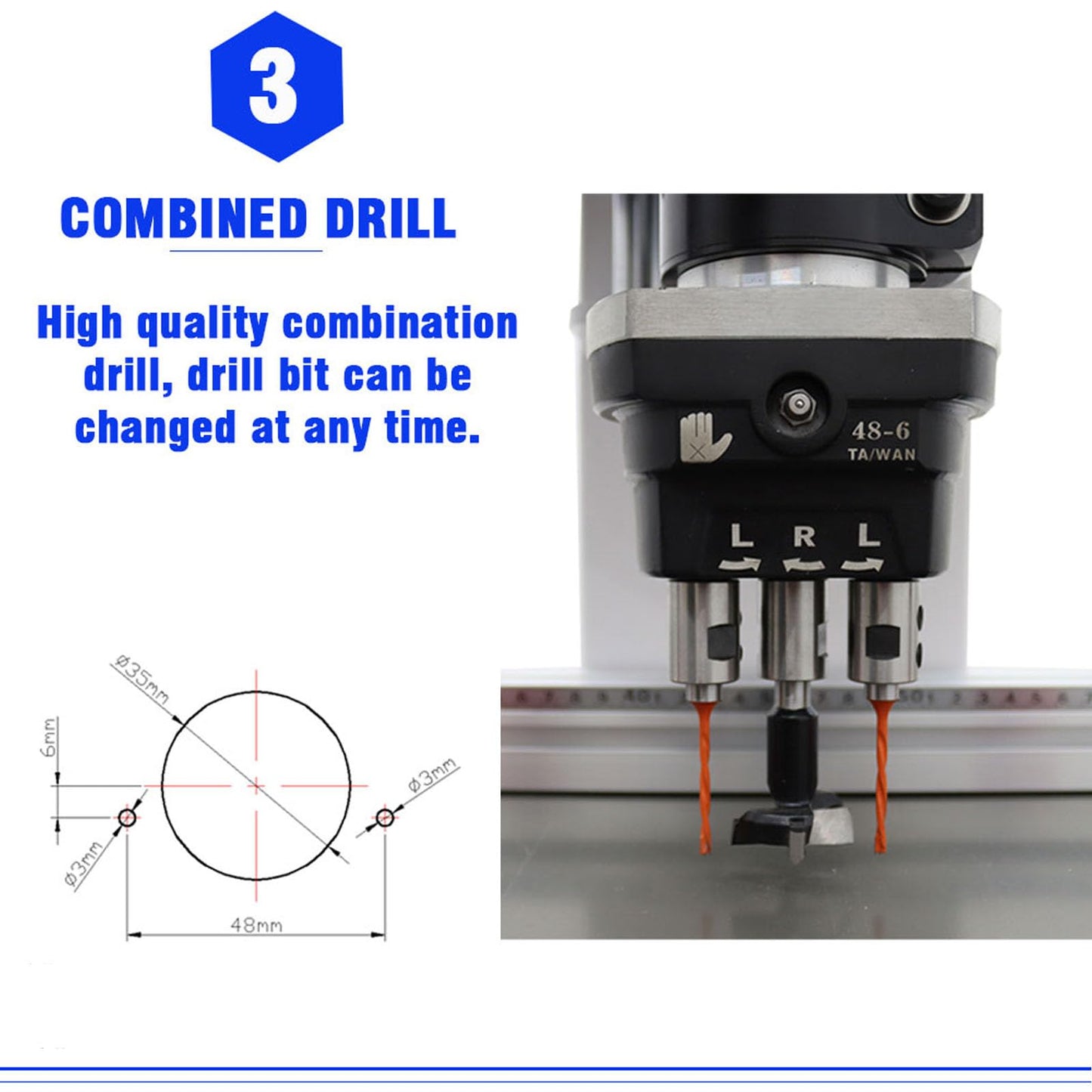 WYDDDARY Hinge Drilling and Boring Machine Hinge Boring Drill Press Machine Precision Woodworking Drilling for Cabinet and Furniture Single Head(48-6) 110V 1500W 2880RPM 0-50mm Depth - WoodArtSupply