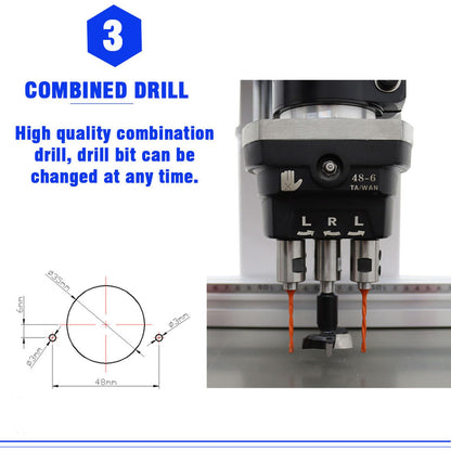 WYDDDARY Hinge Drilling and Boring Machine Hinge Boring Drill Press Machine Precision Woodworking Drilling for Cabinet and Furniture Double Heads(48-6) 110V 1500W*2 3400RPM 0-50mm Depth - WoodArtSupply