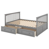 FAROUCHE Full Over Full Bunk Bed with 2 Storage Drawers, Sturdy Solid Wood Bunk Bed Frame with Ladder and Guardrails, Can be Convertible into 2 Platform Bed, Easy Assembly, Grey FAROUCHE