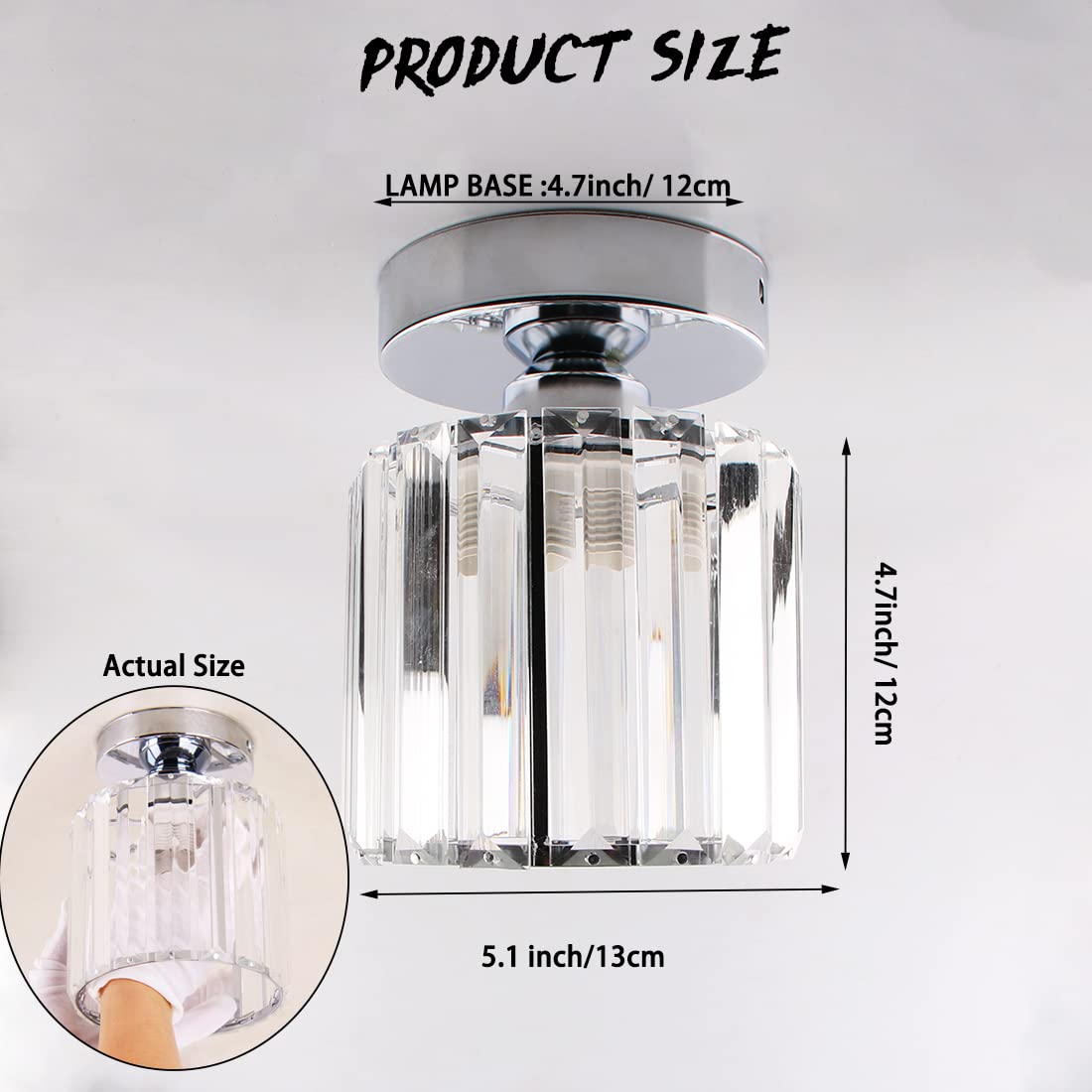 FRIXCHUR Small Chandelier Crystal Ceiling Light Semi Flush Mount Ceiling Lighting Fixture Modern Crystal Ceiling Light for Hallway Kitchen Island Dining Room Bedroom E26 Base Chrome FRIXCHUR