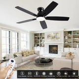 NKPU Ceiling Fans with Lights, 52 Inch Low Profile Ceiling Fan with Light and Remote Control, Flush Mount, DC Reversible Motor, Dimmable LED Black Ceiling Fans for Bedroom,Indoor/Outdoor Patio Use NKPU