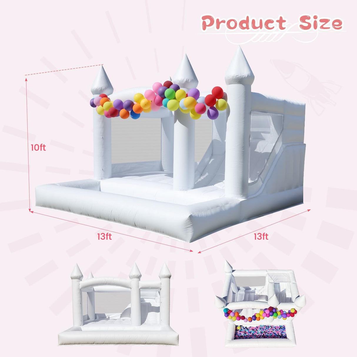 White Bounce House with Slide& Ball Pit for Kids Adults,Commercial PVC Large Inflatable Bounce House Castle Outdoor with 950W Powerul Blower,Wedding Birthday Party Decorations 13.3x13.3x10FT awesmflate