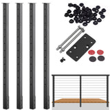 Senmit Cable Railing Post Fascia Mount-Stainless Steel Square Weldless 42"x2"x2" Pre-drilled Side Mount Metal Post for Wood Deck, Black 4 Pack Senmit