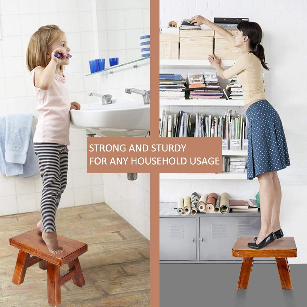 Small Stool Wooden Step Stool Footstool Solid Wood 8 inch for Kids Adults Plant Stand Fishing Stool (Black) XDSTOOL
