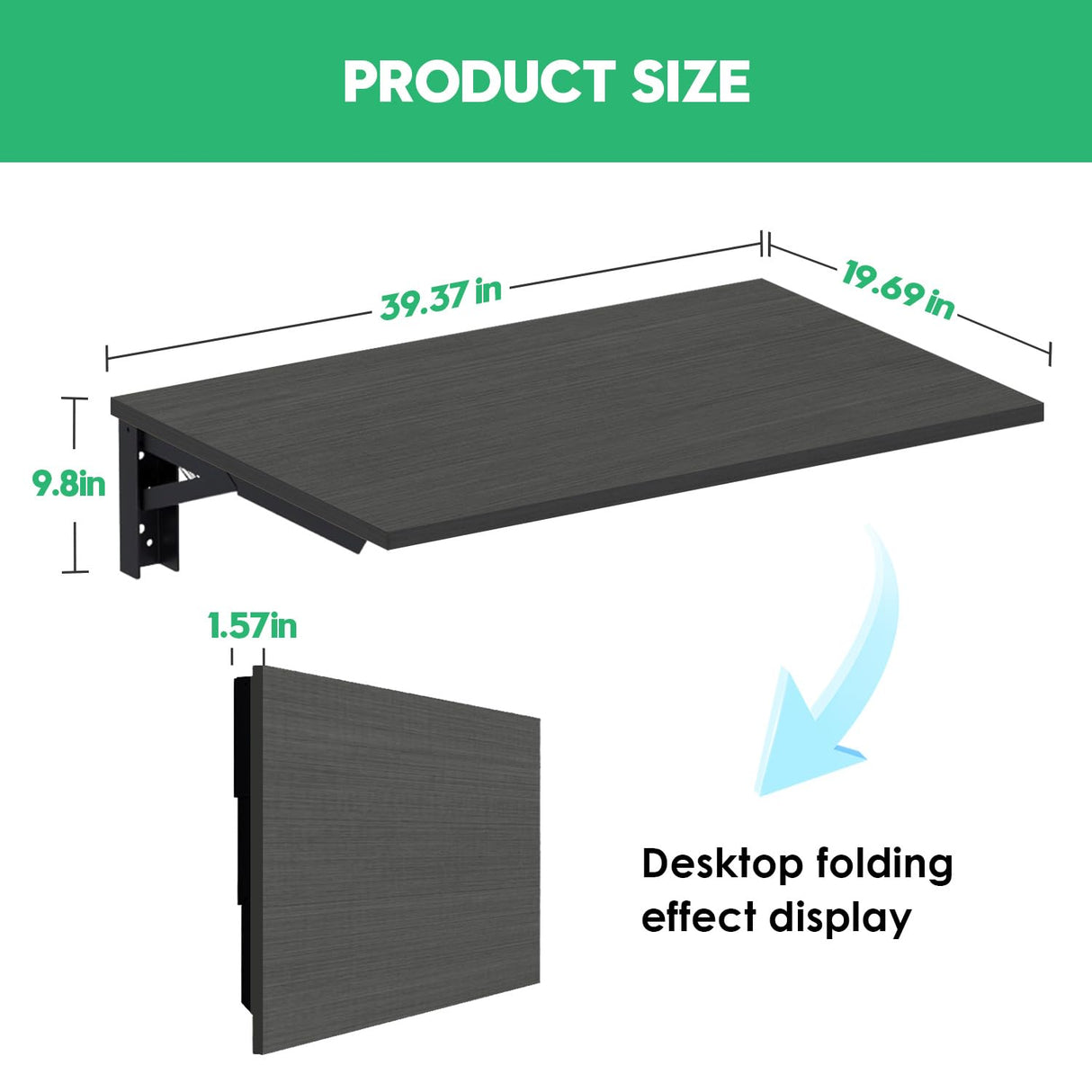 Wall Mounted Folding Table, Laundry Table Floating Countertop, with 40" x 20" Solid Wood Tabletop, Holds Up to 300 Lb for Small Spaces, Rv, Home Office, Garage, Basement Kitchen, Bar, Laptop Fistihon