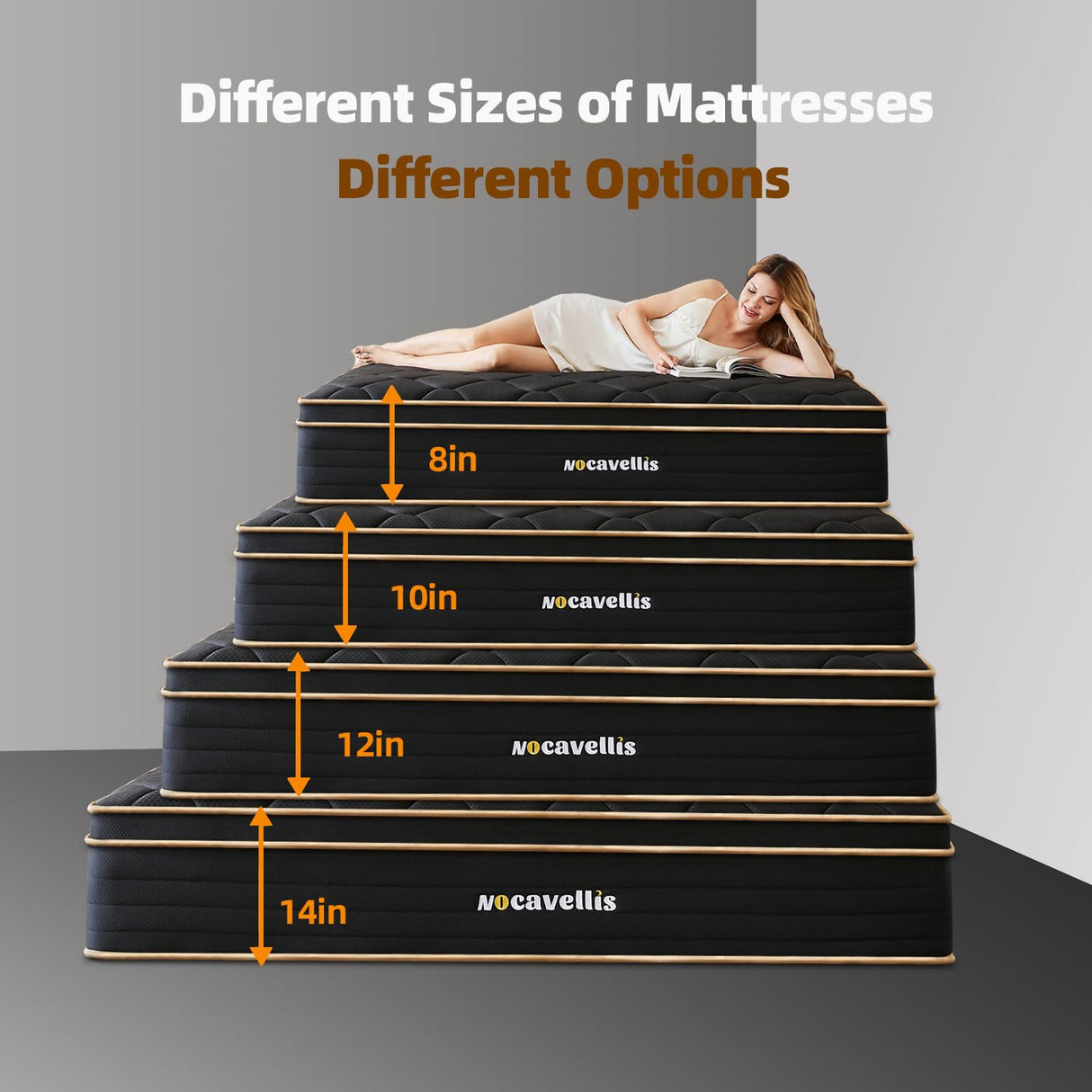 Nocavellis Twin Mattress 10 Inch Twin Size Mattresses in a Box Spring Hybrid Twin Bed Memory Foam Mattress Comfort Breathable Fabric Cooling Gel Pressure Relief, Medium Firm Nocavellis