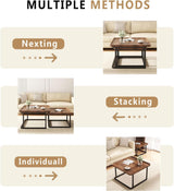 Windpost Square Nesting Coffee Table Set of 2, 23.6"+19.7" Nesting Tables,Small Square Coffee Table with Fluted,Center Table for Living Room Bedroom Office Balcony Yard (Walnut) Windpost