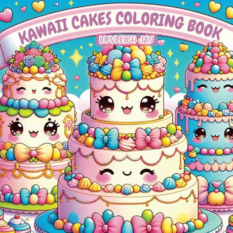 Kawaii Cakes coloring book: 50 Simple and Cute Yummy sweet Birthday and Wedding Cakes Illustrations for Kids, Girls and Boys (Kawaii Coloring books) WoodArtSupply