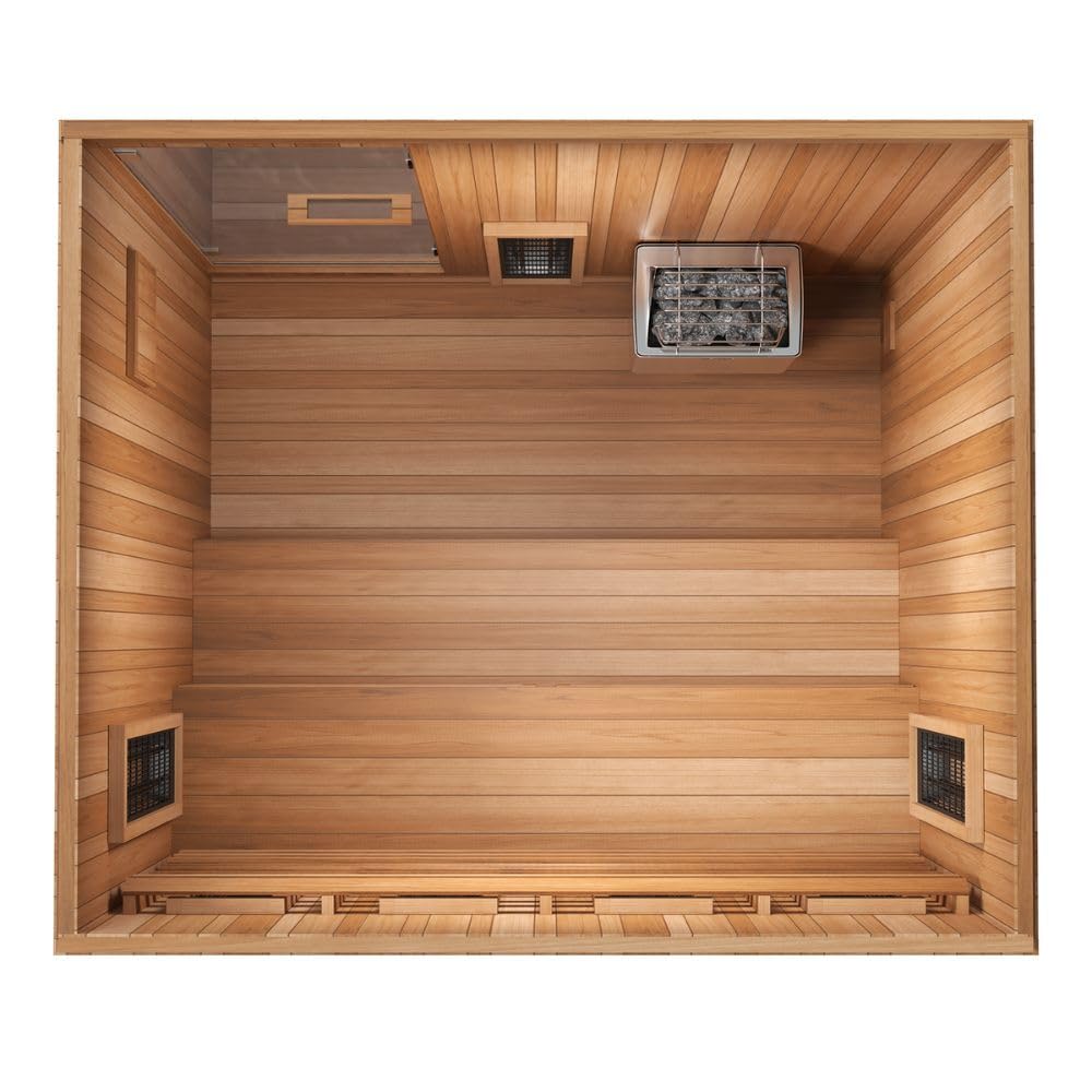 Premium 4-Person Home Infrared Sauna Combo, Near & Far Infrared, UL-Listed, 4.5kW Conventional Sauna Heater, Bluetooth Audio, 170° in Under 1-Hour, Red Light Therapy, Touch Control, Premium Cedar