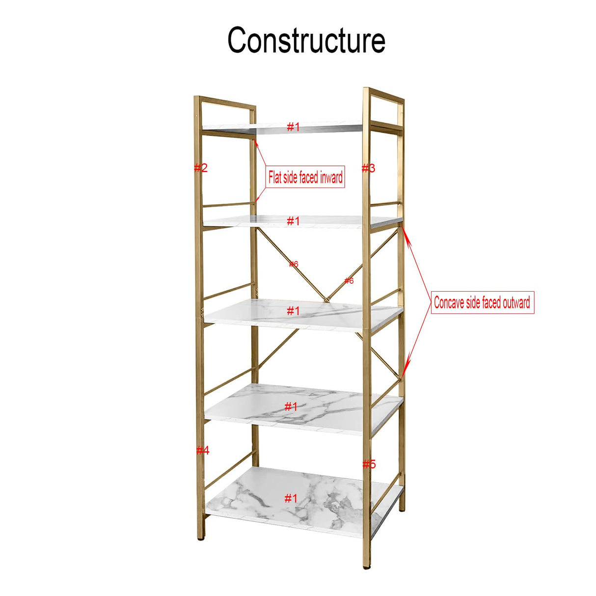 AT-VALY 5-Tier Bakers Rack with Storage Shelf,Free Standing Kitchen Storage Shelf Rack 23.6 L x 15.7 W x 62.6 H (Gold) AT-VALY