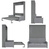 Merax Queen Size Murphy Bed, Foldable Cube Cabinet Platform Bedframe with Sofa, Wooden Slat Support for Guest Room, Study, Office, Grey Merax