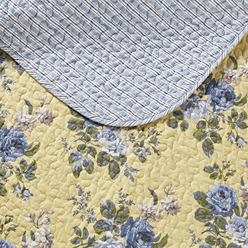 Laura Ashley - Twin Quilt Set, Reversible Cotton Bedding with Matching Sham, Lightweight Home Decor for All Seasons (Linley Yellow, Twin) Laura Ashley