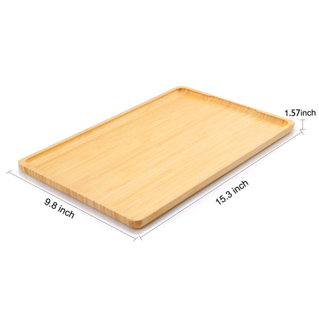 Webacoo Bamboo Serving Tray with Handles, Decorative Coffee Table Tray, Bamboo Platter for Breakfast in Bed, BBQ & Grilling Tray for Cooked & Raw Meat, 15 x 10 Inches WEBACOO