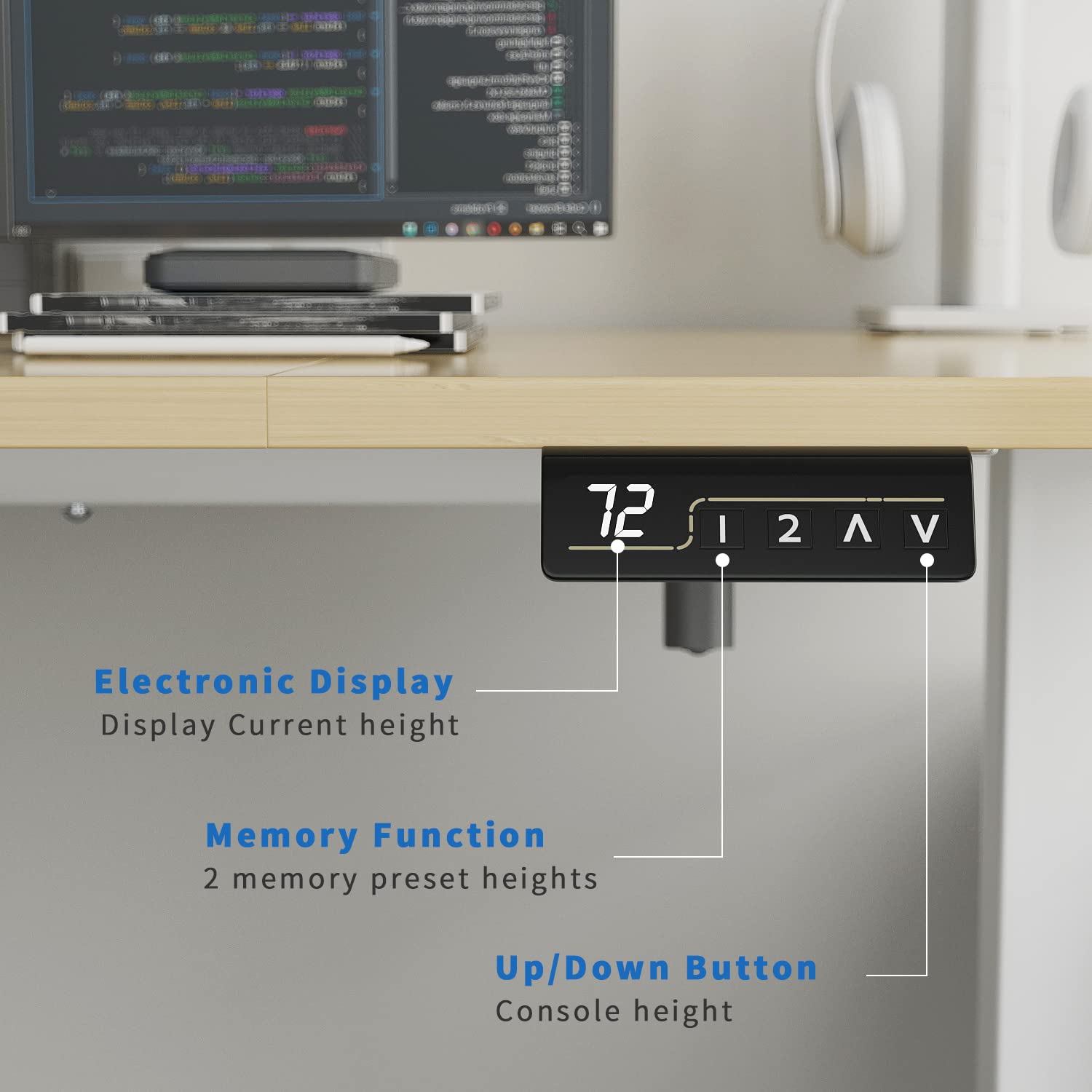 YESHOMY Height Adjustable Electric Standing Desk 63 inch Computer Table, Home Office Workstation, 63in, White Leg/Natural Top - WoodArtSupply