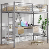 VECELO Metal Loft Bed Twin Size with Removable Ladder and Safety Guardrail, No Box Spring Needed, Space Saving, Noise Free, Grey VECELO