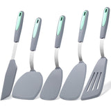 To encounter 5 Pieces Silicone Spatula Set, Non-Stick Silicone Turner Spatulas, Heat Resistance Cooking Utensils, Flip Turner for Fish, Egg, Pancake, Light Grey To encounter