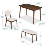 Best Choice Products 4-Piece Mid-Century Modern Wood Dining Kitchen Table & Chair Set w/ 2 Upholstered Chairs, Bench Seat - Walnut/Cream Best Choice Products