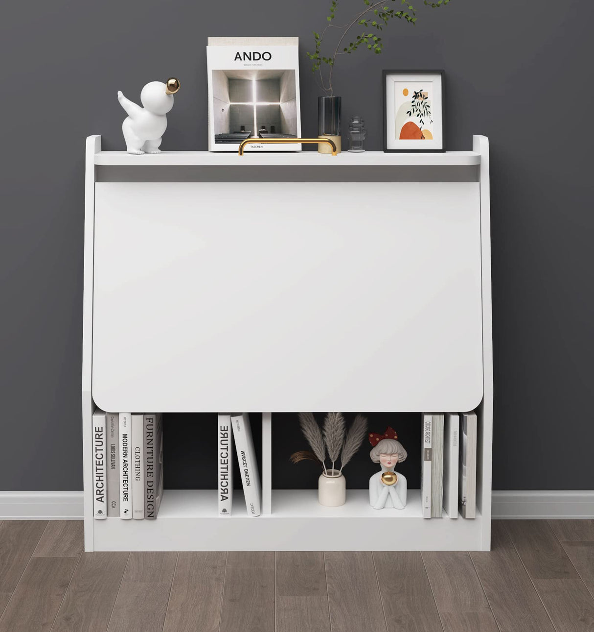 Wall-Mounted Folding Desk with Storage Shelf - Space-Saving Wooden Design in White Pmnianhua