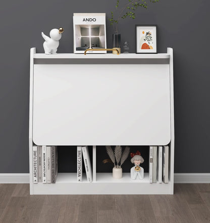 Wall-Mounted Folding Desk with Storage Shelf - Space-Saving Wooden Design in White - WoodArtSupply