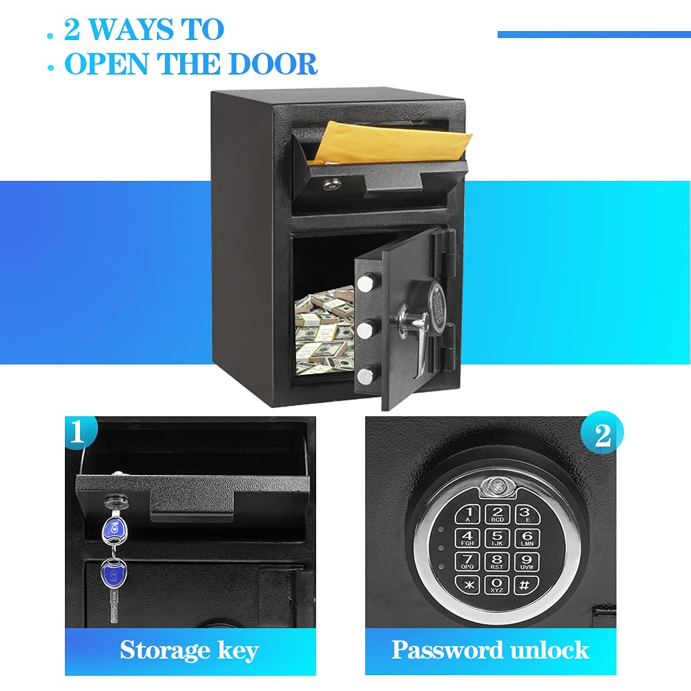 Greenvelly 80LBS Depository Safe with Drop Slot, 2.6 Cub Anti-Theft Cash Drop Safe with Electronic Lock for Home, Fire Proof Heavy-Duty Drop Box Waterproof, Depository Safe Box for Office Hotel 2 Keys Greenvelly