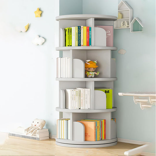 4/5 Tier Grey Rotating Bookshelf Tower – 360° Floor Standing Book Storage for Kids and Adults - WoodArtSupply