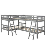 Harper & Bright Designs L Shaped Bunk Bed for 4, Quad Bunk Bed Twin Size, Wooden Bunk Bed Frame for Kids Teens Adults - Gray Harper & Bright Designs