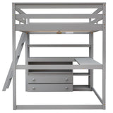 Harper & Bright Designs Grey Full Size Loft Bed with Desk, Storage Drawers, and Shelves Harper & Bright Designs