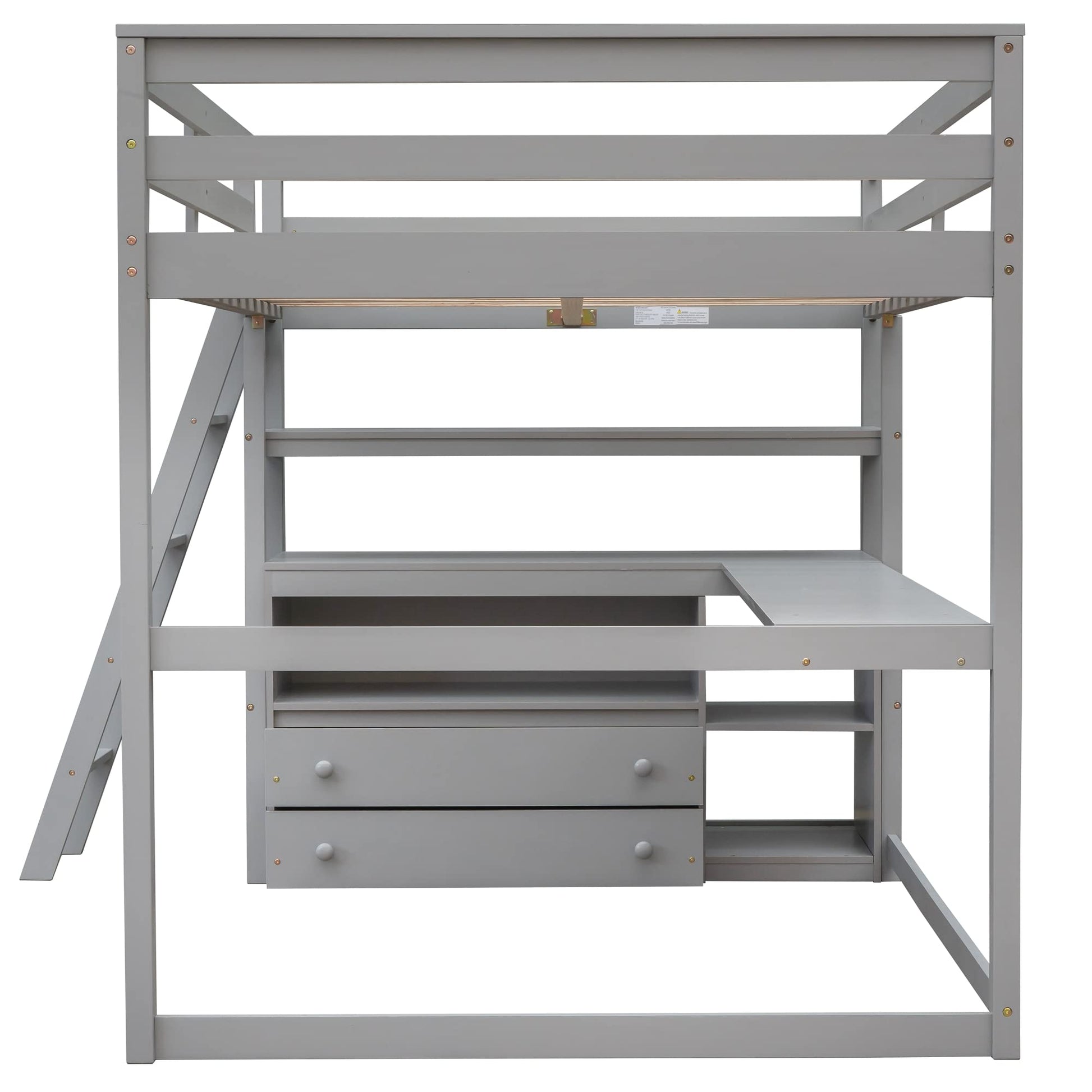 Harper & Bright Designs Grey Full Size Loft Bed with Desk, Storage Drawers, and Shelves - WoodArtSupply