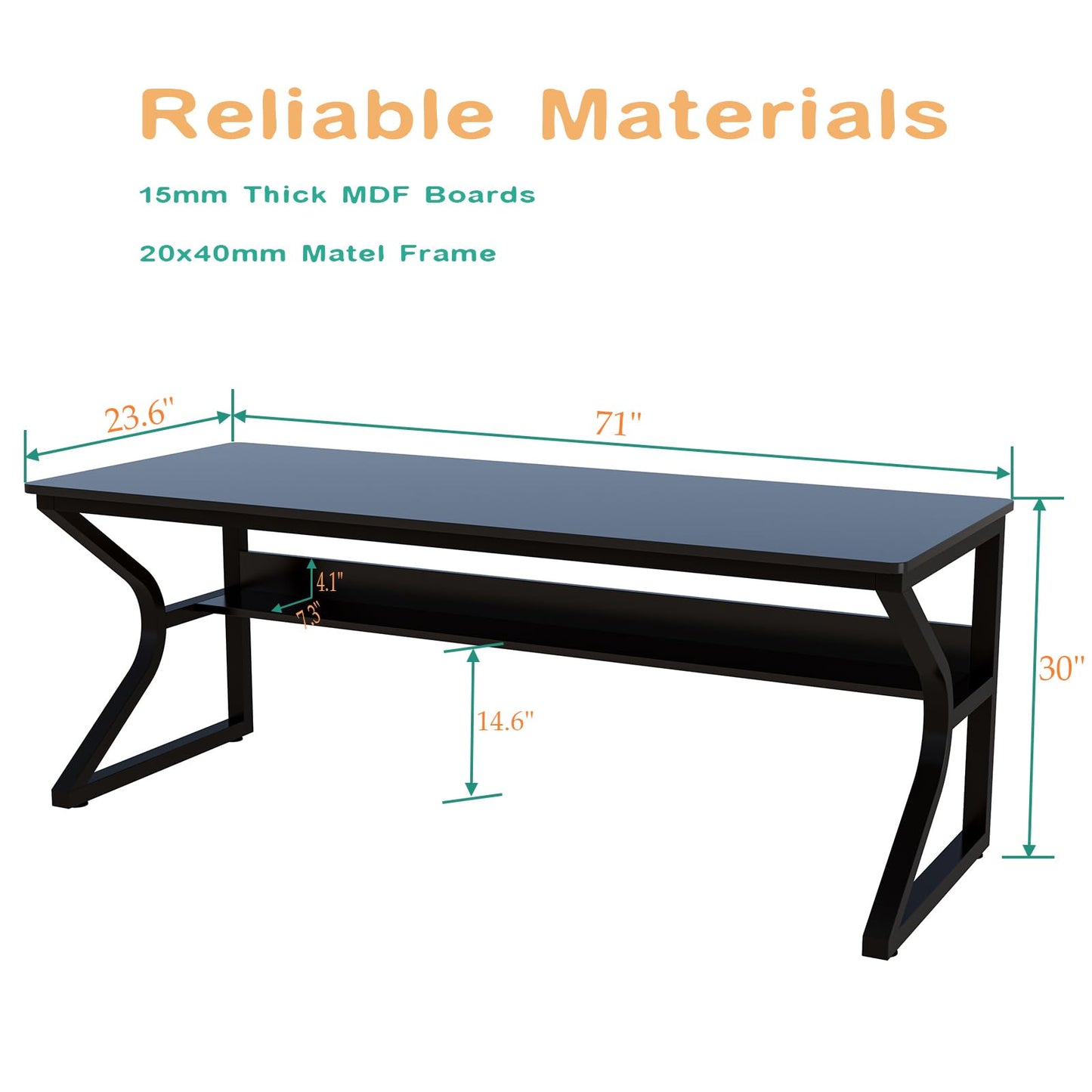 Extra Long OSCHF Desk with Bookshelf - 71" Modern Dual Workstation for Home and Office - WoodArtSupply