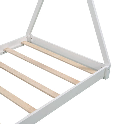 Bellemave Twin Montessori Floor Bed Frame - Sturdy White Bed with Triangle Structure for Kids - WoodArtSupply