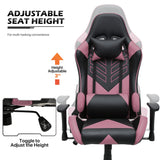 MoNiBloom Computer Chair Gaming High Back Office Gaming Chair with Headrest and Lumbar Support, PU Leather Ergonomic Racing Chair with Adjustable Height and Reclining Function for Teen Adult, Pink MoNiBloom