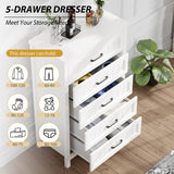Jocoevol 5 Drawer Dresser for Bedroom - Farmhouse 44.9" Tall Chest of Dresser with Large Storage, Rubst Wood Construction for Living Room, Hallway & Entryway - White Jocoevol