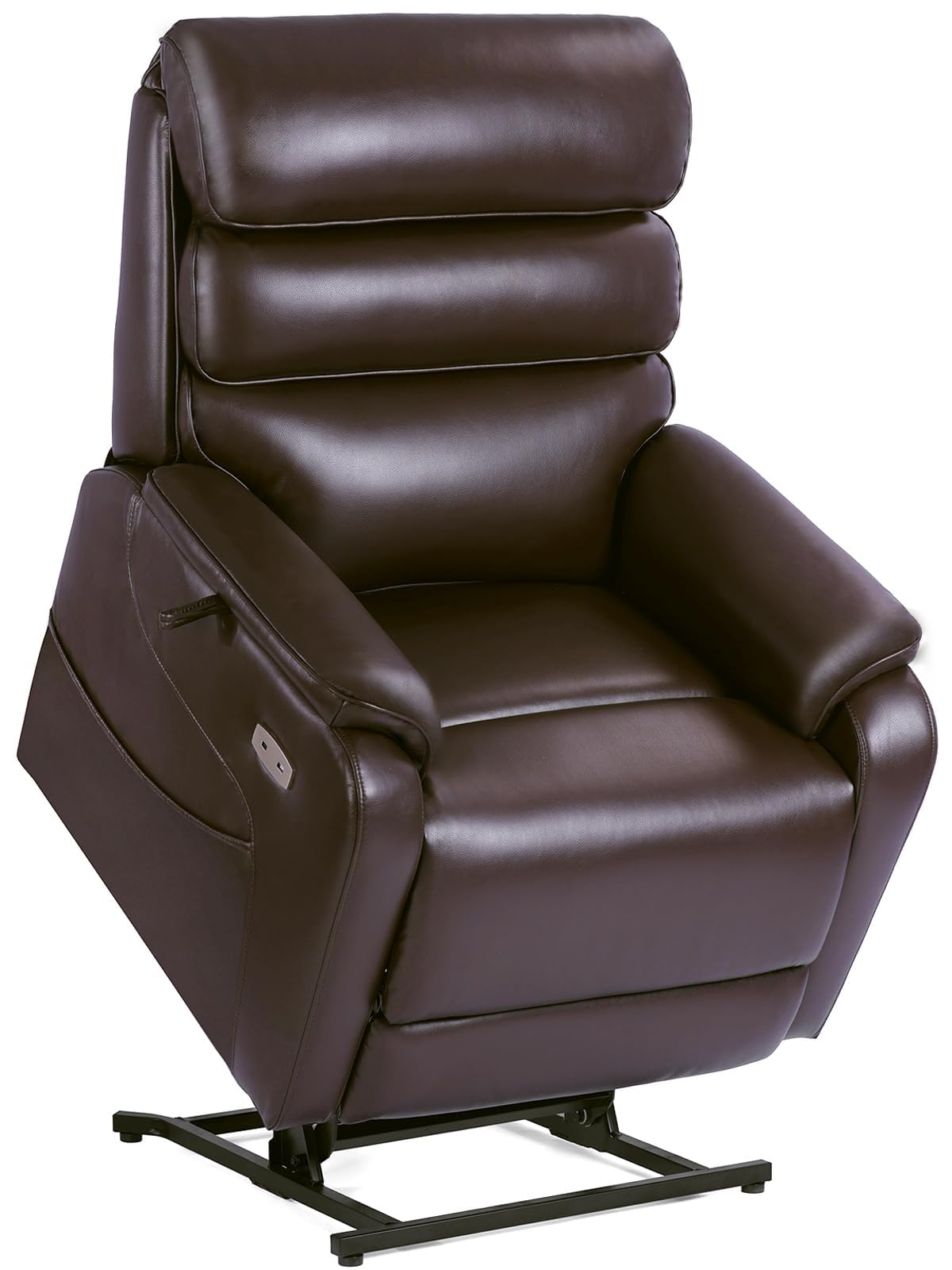 EONIX Wide Lay Flat Power Lift Recliner Chair for Elderly, Oversized Breathable Leather Electric Lift Chairs, 400lbs Heavy Duty Power Recliner with Heat and Massage, SLRY004063, Dark Brown EONIX