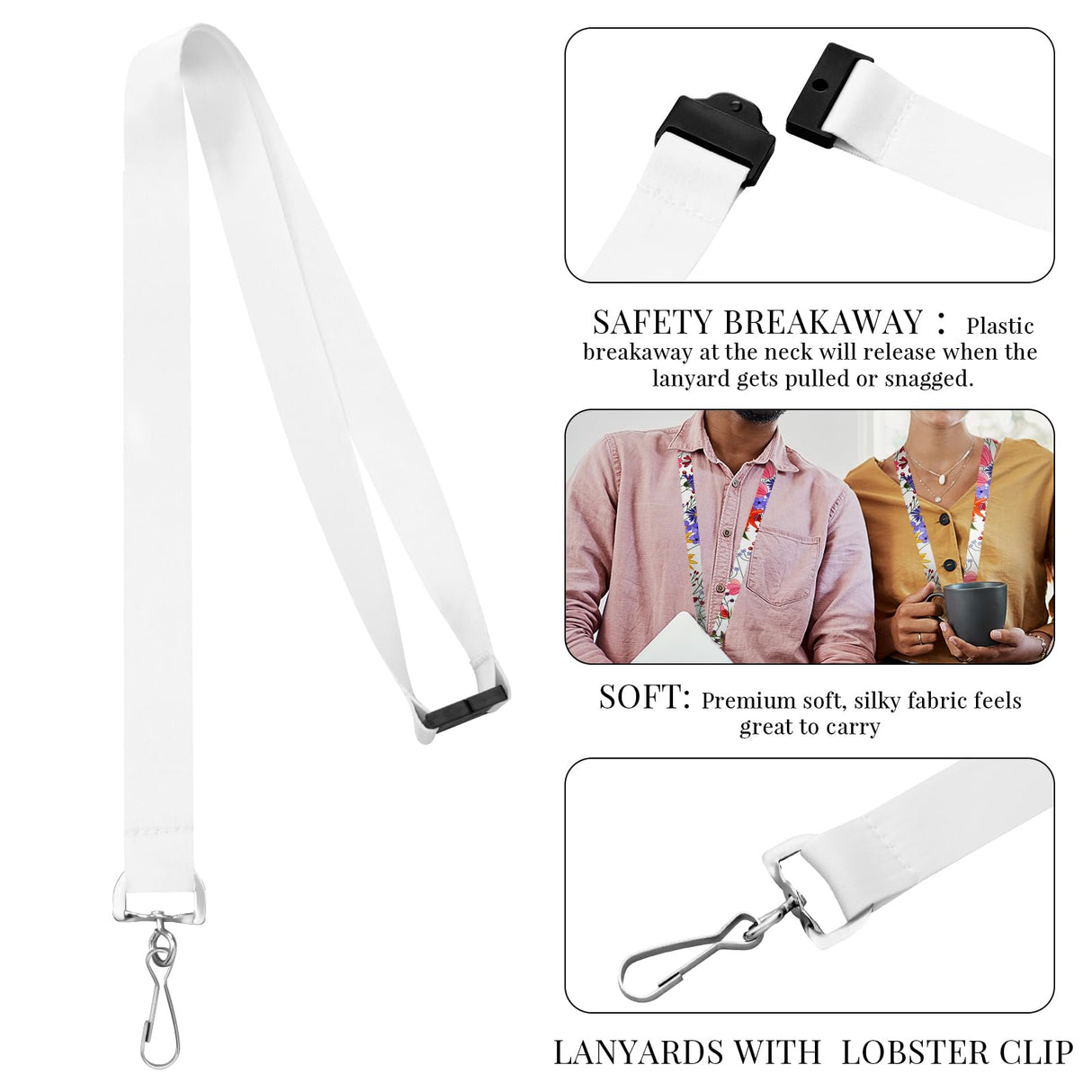 Yeaqee Pack of 30 Sublimation Lanyards Blank Breakaway Lanyard with Detachable Buckle White Heat Transfer Lanyards for Custom Lanyard Personalized Lanyards Bulk Yeaqee