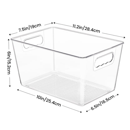 YIHONG 6 Pack Clear Pantry Organizer Bins, Plastic Containers with Handle for Kitchen,Freezer,Cabinet,Closet,Bathroom Under Sink Storage