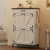 Shoe Cabinet Storage for Entryway Hidden Shoes Storage Cabinet Farmhouse Narrow Shoe Organizer Cabinet with 2 Flip Drawers, Free Standing Slim Shoe Cabinet for Door Entry, Foyer, Hallway, White Jocoevol