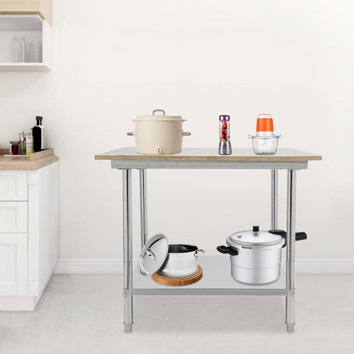 Maple Top Work Table, 36 x 30 x 34 Inch Commercial Butcher Block Wooden Workbench, Kitchen Island Table, Fits Restaurant, Warehouse, Home, Kitchen, Garage Hilberiazel