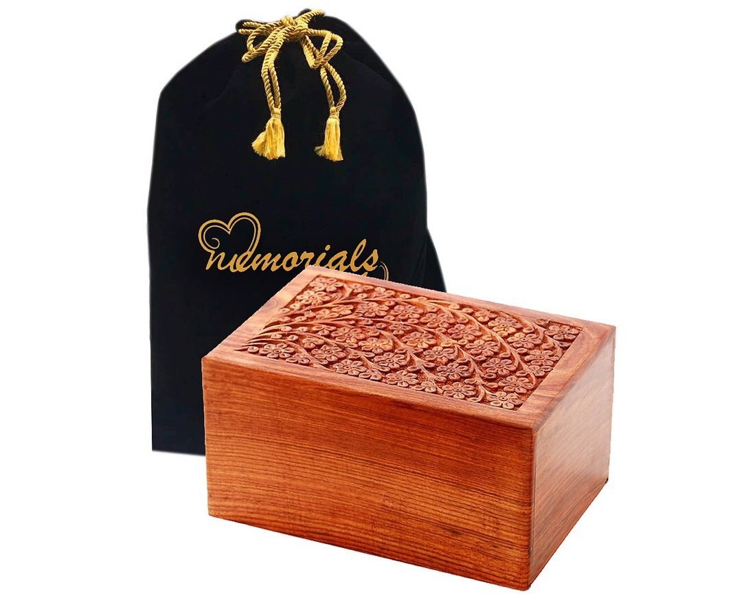 Solid Rosewood Tree of Life Engraving Handcarved Wood Urn with Custom Engraved 2x4 Brass Plate - Large, Cremation Urn, Wooden Urn MEMORIALS 4U