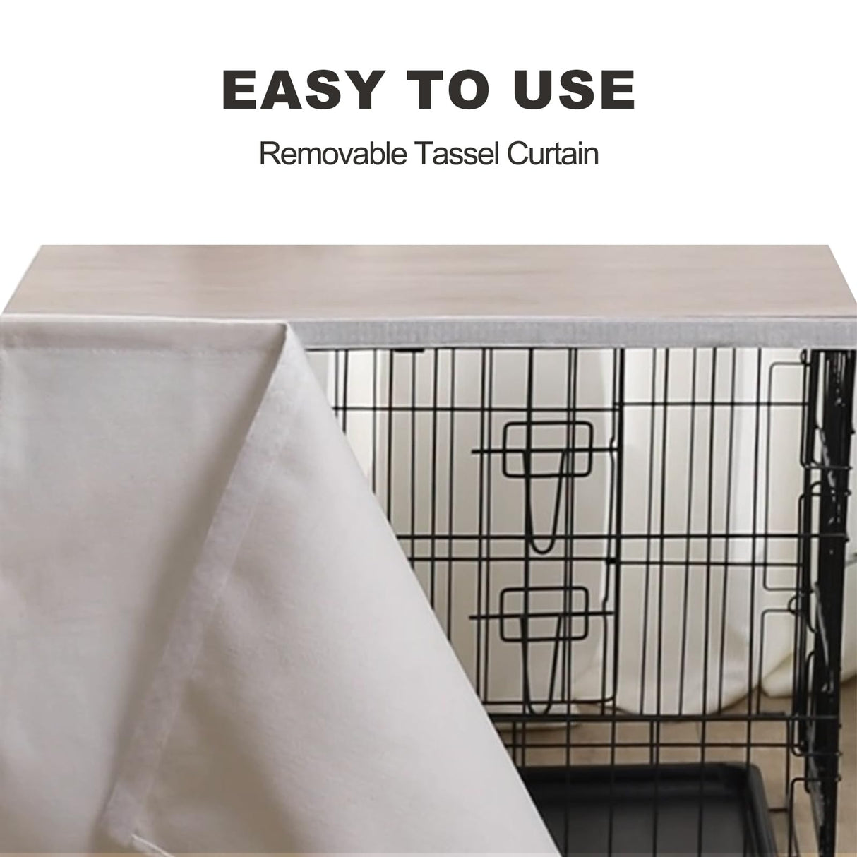 VIE DE AMAN Dog Crate Topper Wood for 48 42 36 24 inch Cages, Dog Crate Table Topper with Tassel Curtain, Rustic Style Dog Kennel Topper, Oak Grey(Dog Crate Not Include) VIE DE AMAN