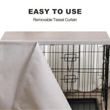 VIE DE AMAN Dog Crate Topper Wood for 48 42 36 24 inch Cages, Dog Crate Table Topper with Tassel Curtain, Rustic Style Dog Kennel Topper, Oak Grey(Dog Crate Not Include) VIE DE AMAN
